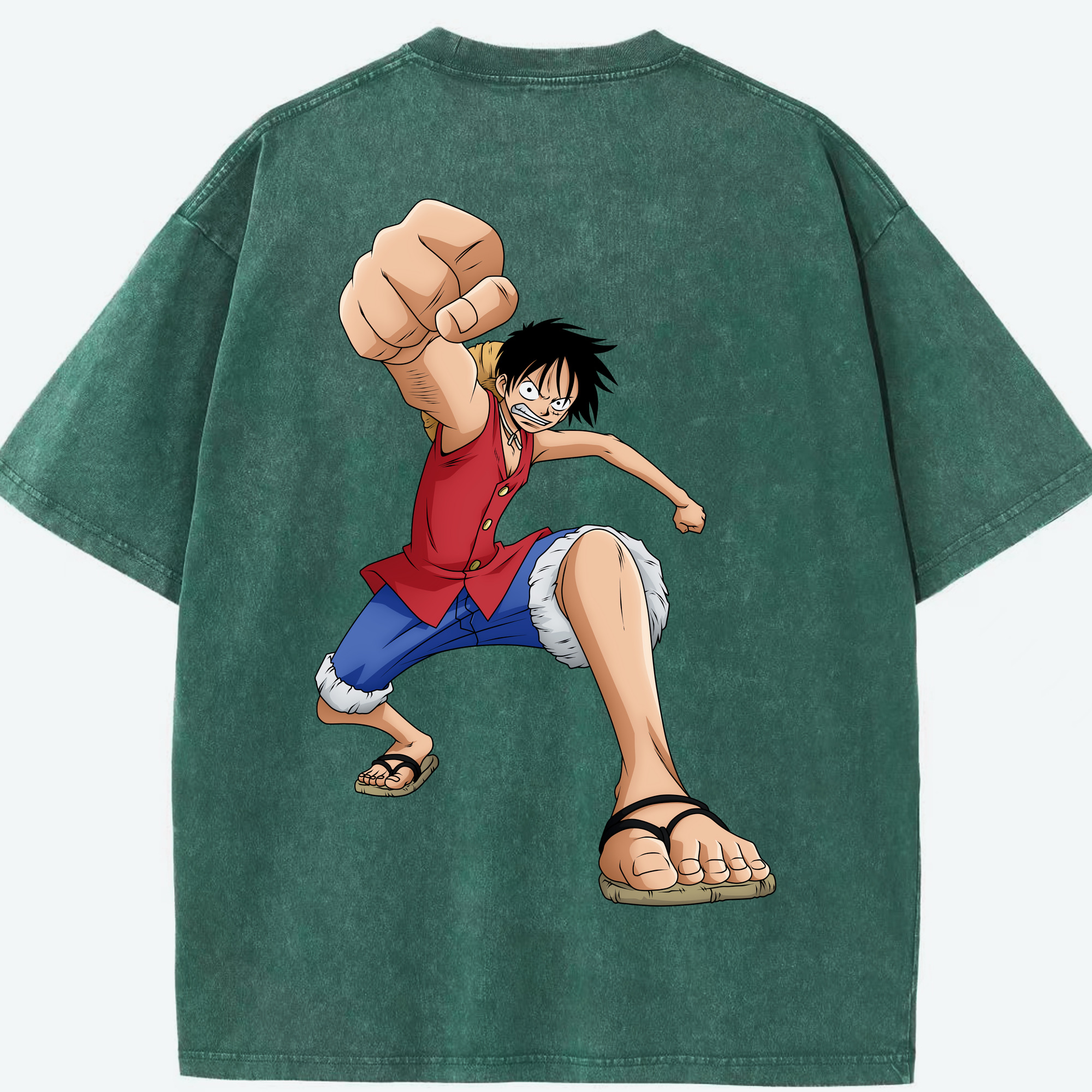 ワンピース モンキー・D・ルフィ ONE PIECE Monkey D. Luffy 綿100% ヴィンテージ風 半袖Tシャツ（背面プリント）